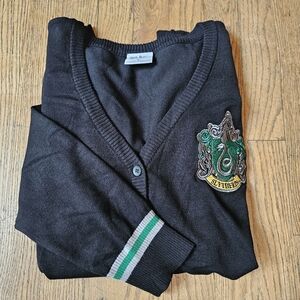 Warner Bros Harry Potter Black and Green Cardigan with Varsity Stripes Size XL